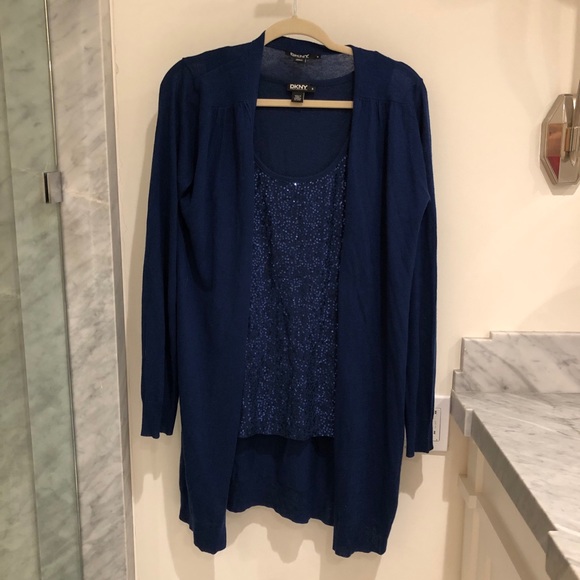 REDUCED ! DKNY silk/cashmere long cardigan indigo - Picture 4 of 6